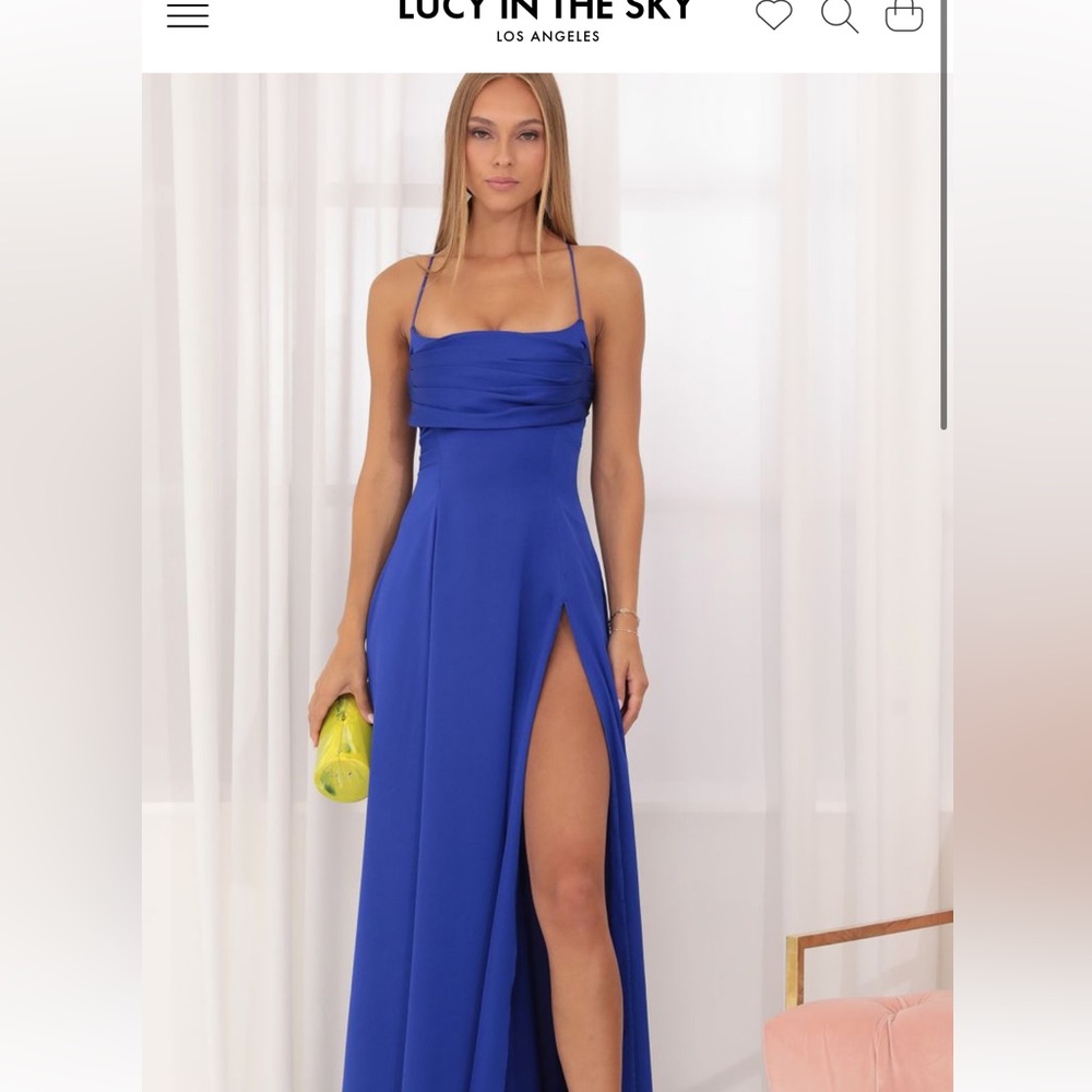 Lucy in the sky Dena Satin Maxi Dress in Blue